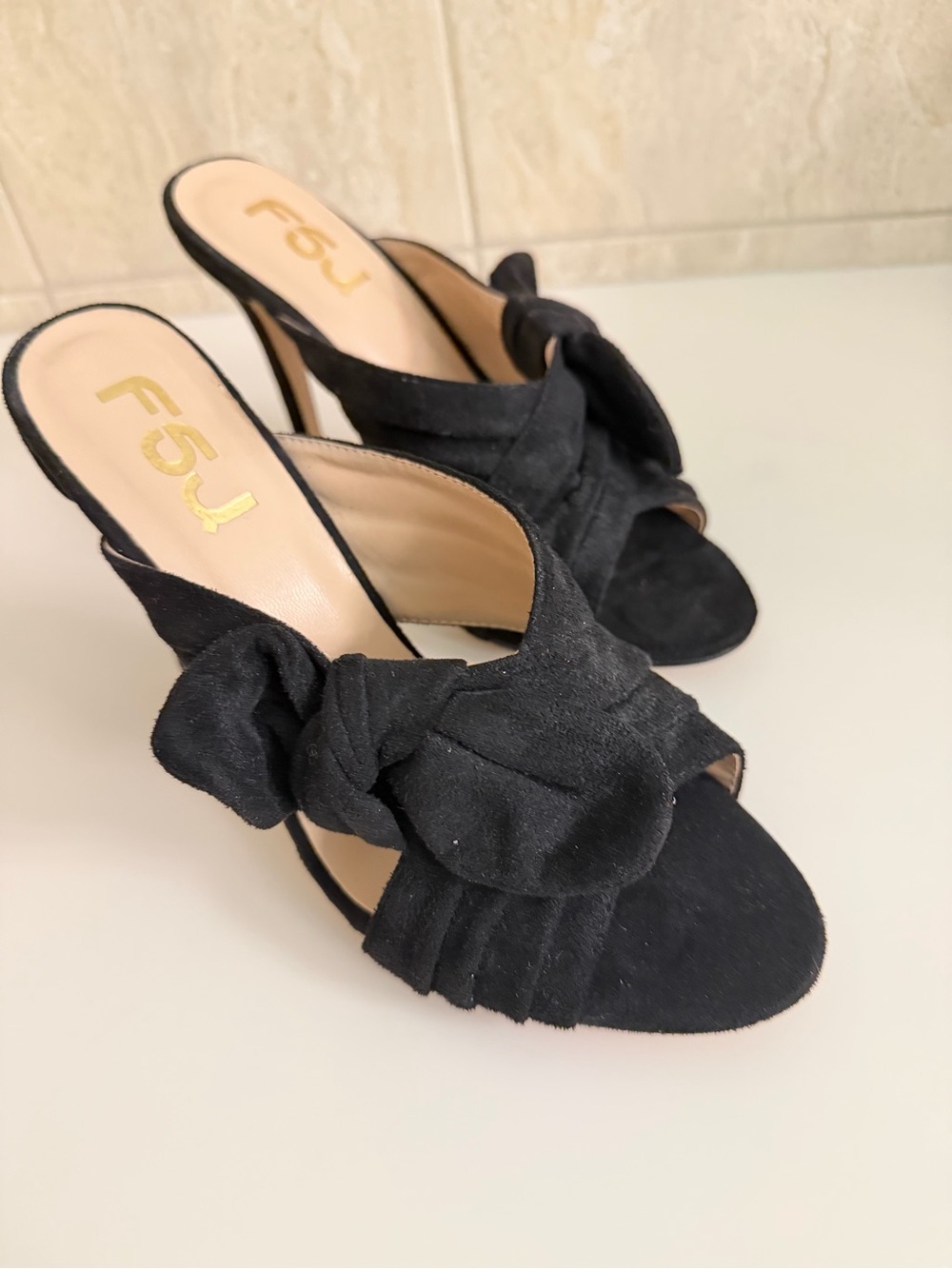 Black Suede Knotted Open-Toe Mule Heels
